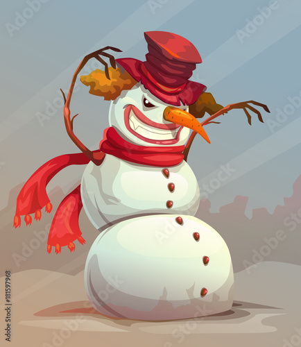 Scary snowman vector illustration.