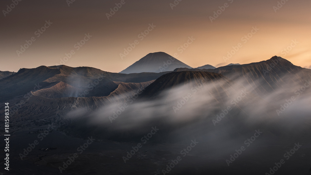 Sunset in Bromo with mist, Giava island Sunset in Bromo with mist, Giava island