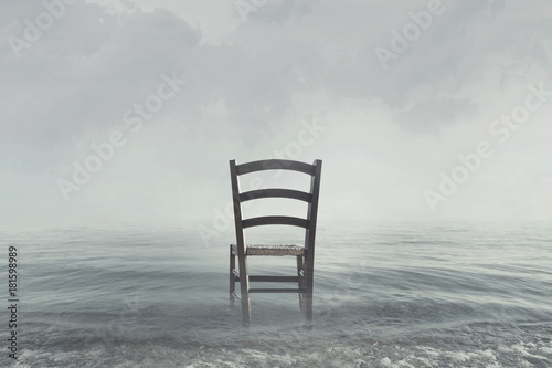 melancholic scenario of a chair looking toward the infinite