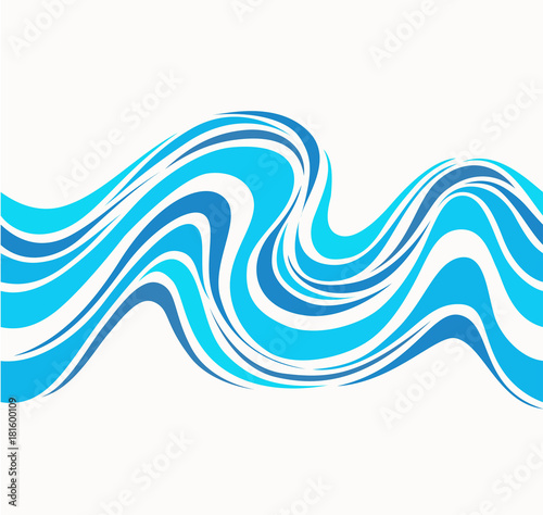 Marine seamless pattern with stylized blue waves on a light background. Water Wave abstract design. 