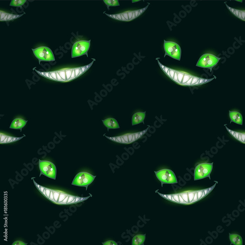 Seamless pattern with scary monster faces