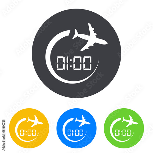 Icono plano 01:00 avion girando en circulo varios colores