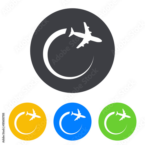 Icono plano avion girando en circulo varios colores