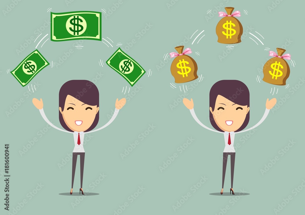 successful happy woman with money. set . Stock vector illustration for poster, greeting card, website, ad, business presentation, advertisement design. successful happy woman with money. set . Stock vector illustration for poster, greeting card, website, ad, business presentation, advertisement design.