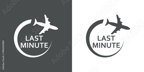 Icono plano LAST MINUTE avion girando gris y blanco