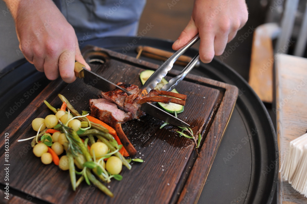 Beautiful serving of meat dishes. Close-up
Beautiful serving of meat dishes. Close-up