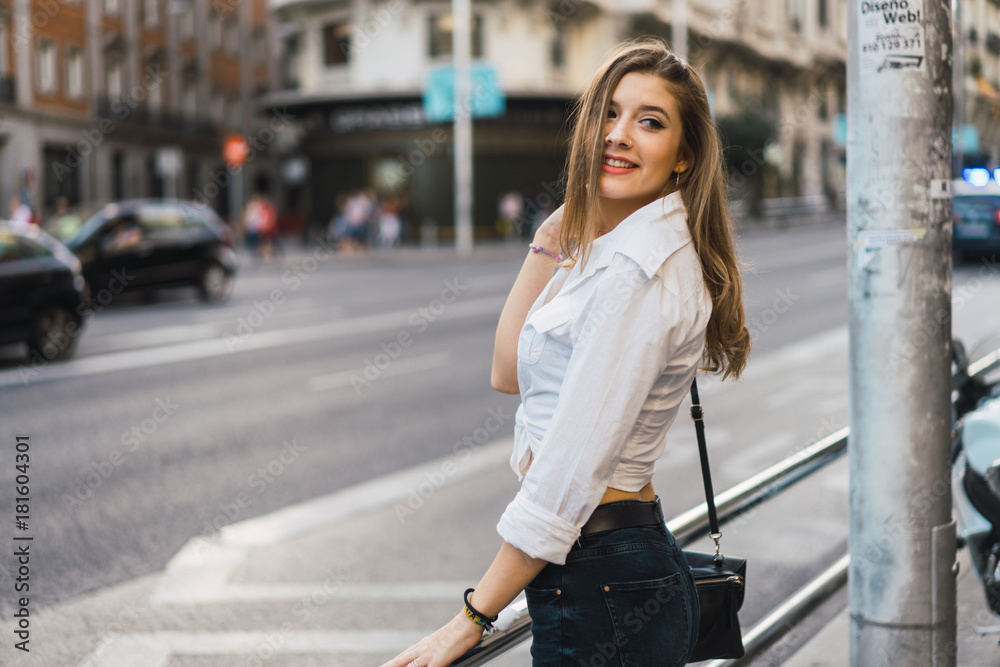 Stylish model standing at street Stylish model standing at street