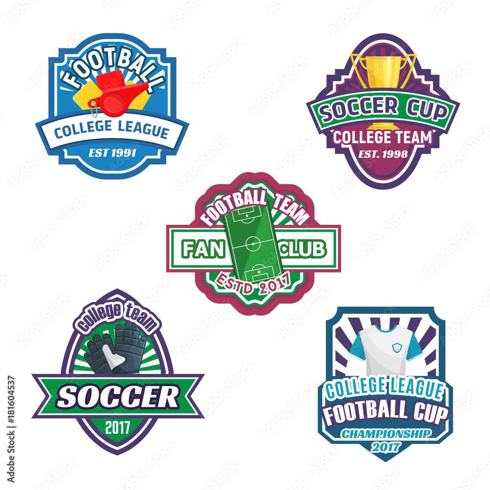 Soccer cup and football sport club badge set