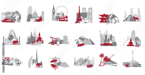 a set of miniatures with sights of different countries