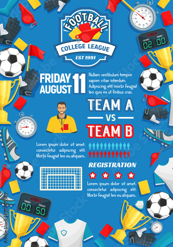 Soccer sport game match poster of football league