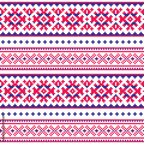 Seamless folk art pattern, Lapland traditional design, Sami vector seamless background Scandinavian, Nordic wallpaper
