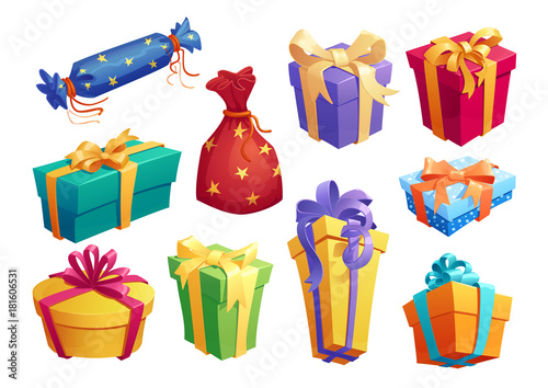 Gift box icon of present packaging with ribbon bow photo