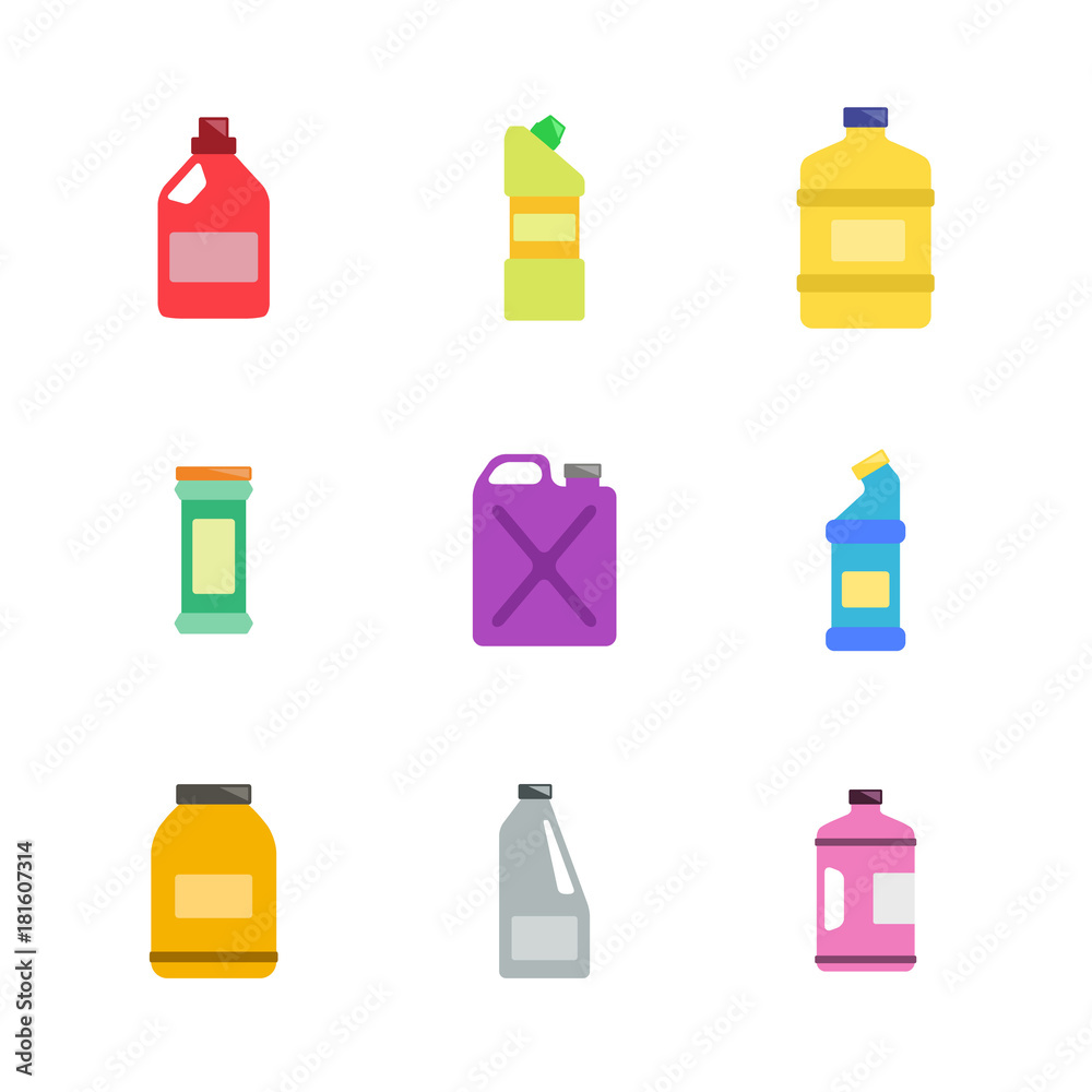 icons set with bottles with cleaning chemical products for your design icons set with bottles with cleaning chemical products for your design