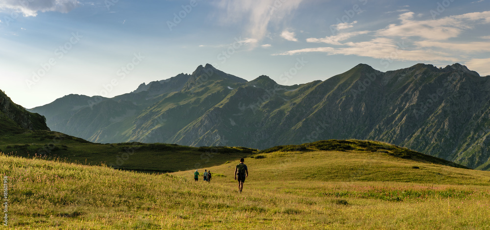 Tourists in Abkhazia mountains