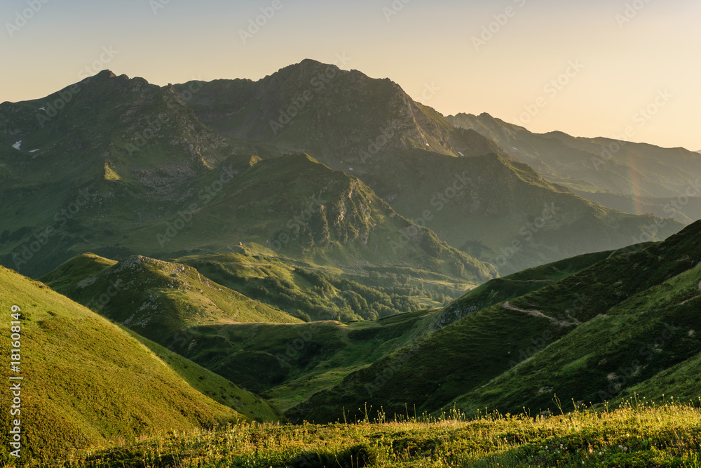 Sunset in Abkhazia mountains