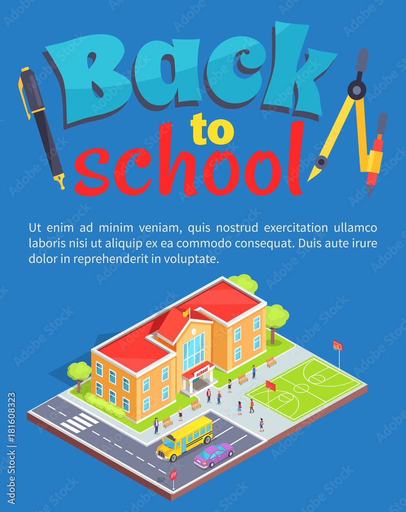 Back to School Poster with School Area Isolated 3D