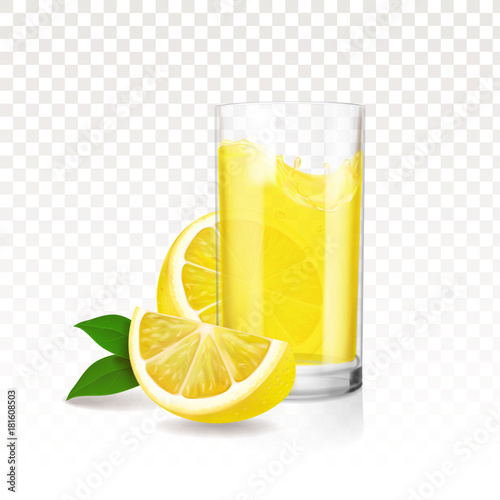 Lemonade glass with pieces of lemon. Vector realistic