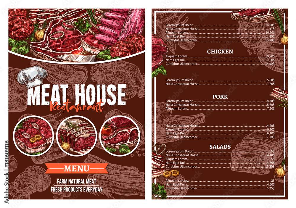 Barbecue meat menu for restaurant brochure design Barbecue meat menu for restaurant brochure design