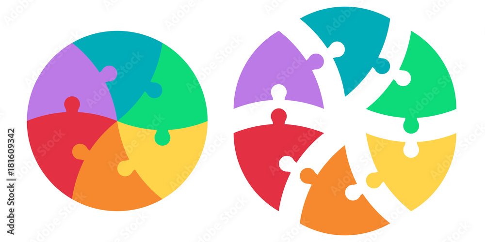 Round puzzle of triangular colored sectors, vector template infographics puzzle, circle puzzle infographic arrows, cycle diagram, jigsaw