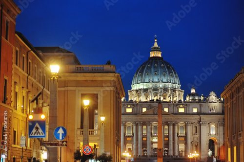 St. Peter's Basilica night view, Rome, Italy