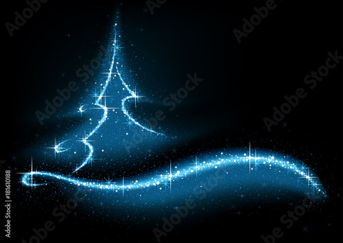 Blue Abstract Glittering Christmas Tree - Background Illustration, Vector
