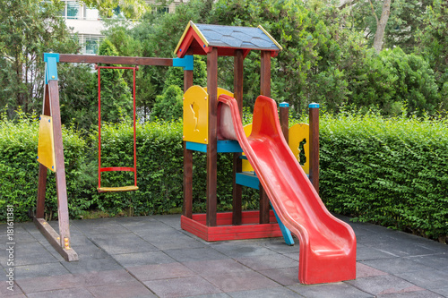 colorful plastic playground for children in the park