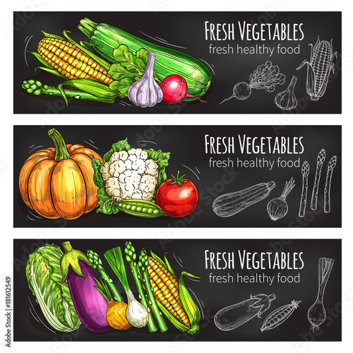 Vegetable and bean chalkboard banner, food design