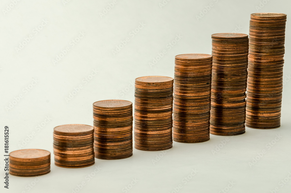 Growing mountain of coins in denomination of two euro cents isolated on white background Growing mountain of coins in denomination of two euro cents isolated on white background