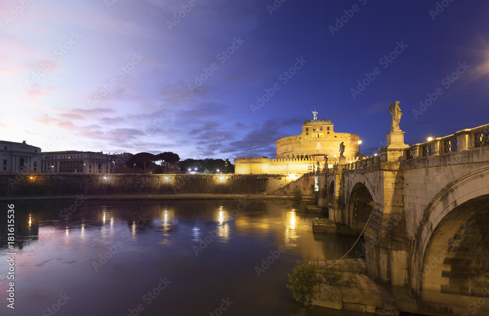 Rome Castel Sant Angelo twilight transition