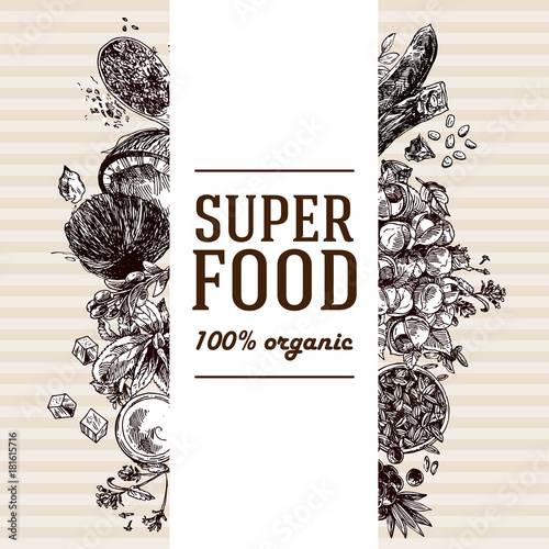 Hand drawn vector illustration superfoods.
