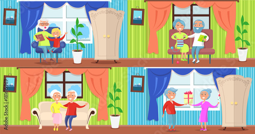 Cheerful Older People Collection of Illustrations