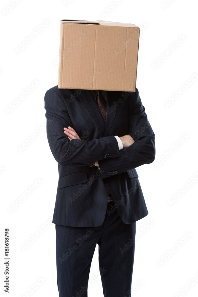 businessman with box on head businessman with box on head