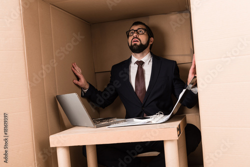 Fotografie businessman with cardboard laptop