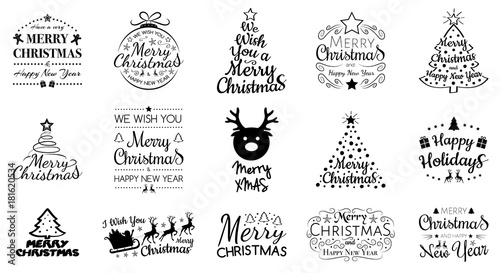 Collection of Christmas typography isolated on white background. Vector.