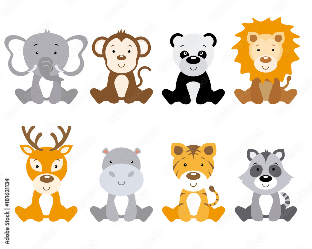 Set of cute animals isolated on white background