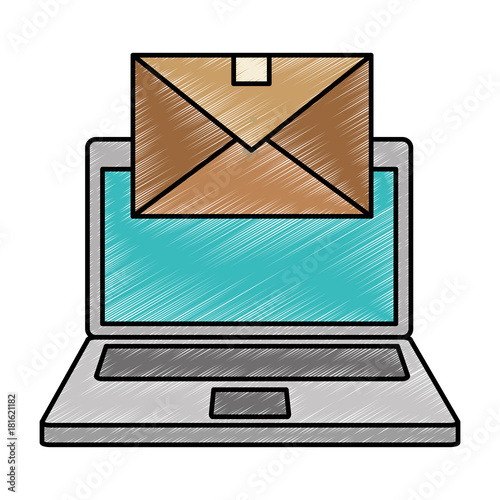 laptop computer with envelope vector illustration design