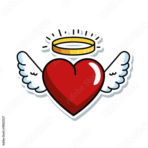cute heart with wings and halo vector illustration design