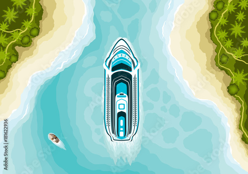Top view of cruise ship in summer landscape
