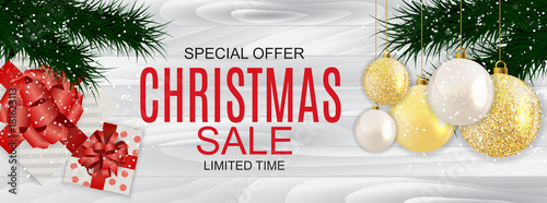 Abstract Vector Illustration Christmas Sale, Special Offer Background with Gi...