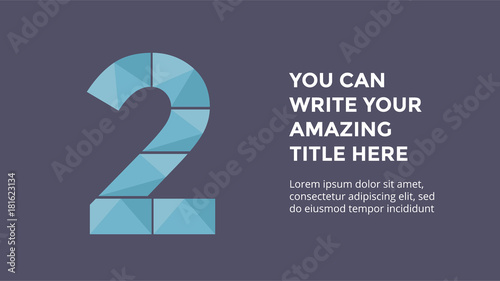 Vector alphabet infographic. Presentation slide template. Business font concept with number 2 and place for your text. 16x9 aspect ratio. First leader.