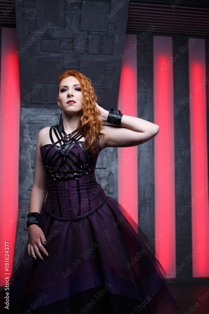 Mystical image of ginger girl in black dress Mystical image of ginger girl in black dress