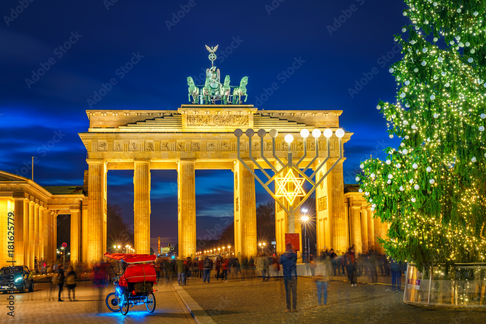 Brandenburg gate and christmas tree in Berlin, Germany