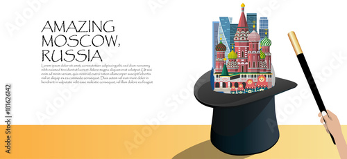 Travel infographic .Amazing  moscow ,russia infographic , Magician Hat with Earth and Wand. Discover Moscow concept.