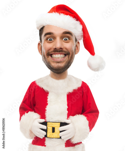 man in santa costume with funny face over white