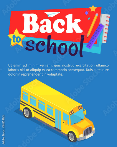 Back to School Poster with Yellow Bus Vector Text