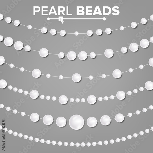 Pearl Garlands Vector. Glamour Pearls Vintage Accessories Necklace. Elegant Luxury Decoration Illustration