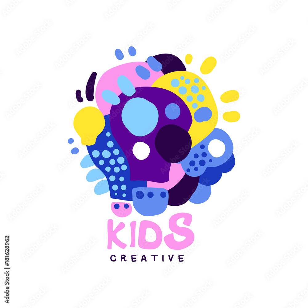 Kids creative logo design template, colorful labels and badges for kids club,  center, school, art studio, toys shop and any other childrens projects hand  drawn vector illustration Stock Vector | Adobe Stock