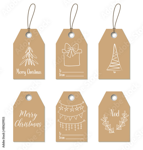 Christmas gift tags. Hand drawn craft labels photo