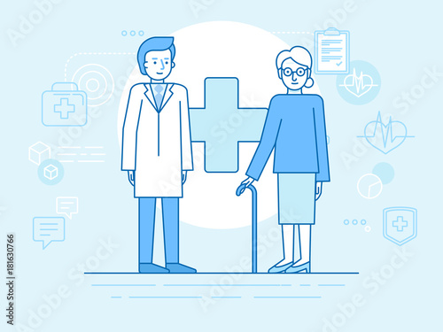 Standing elderly woman and doctor -  healthcare and retirement concept