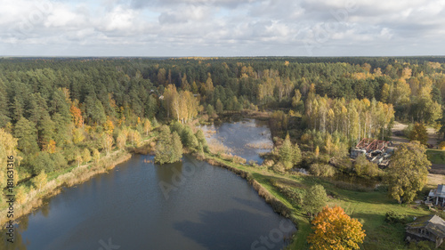 Fototapeta Naklejka Na Ścianę i Meble -  Ulbroka lake Aerial drone top view Latvia